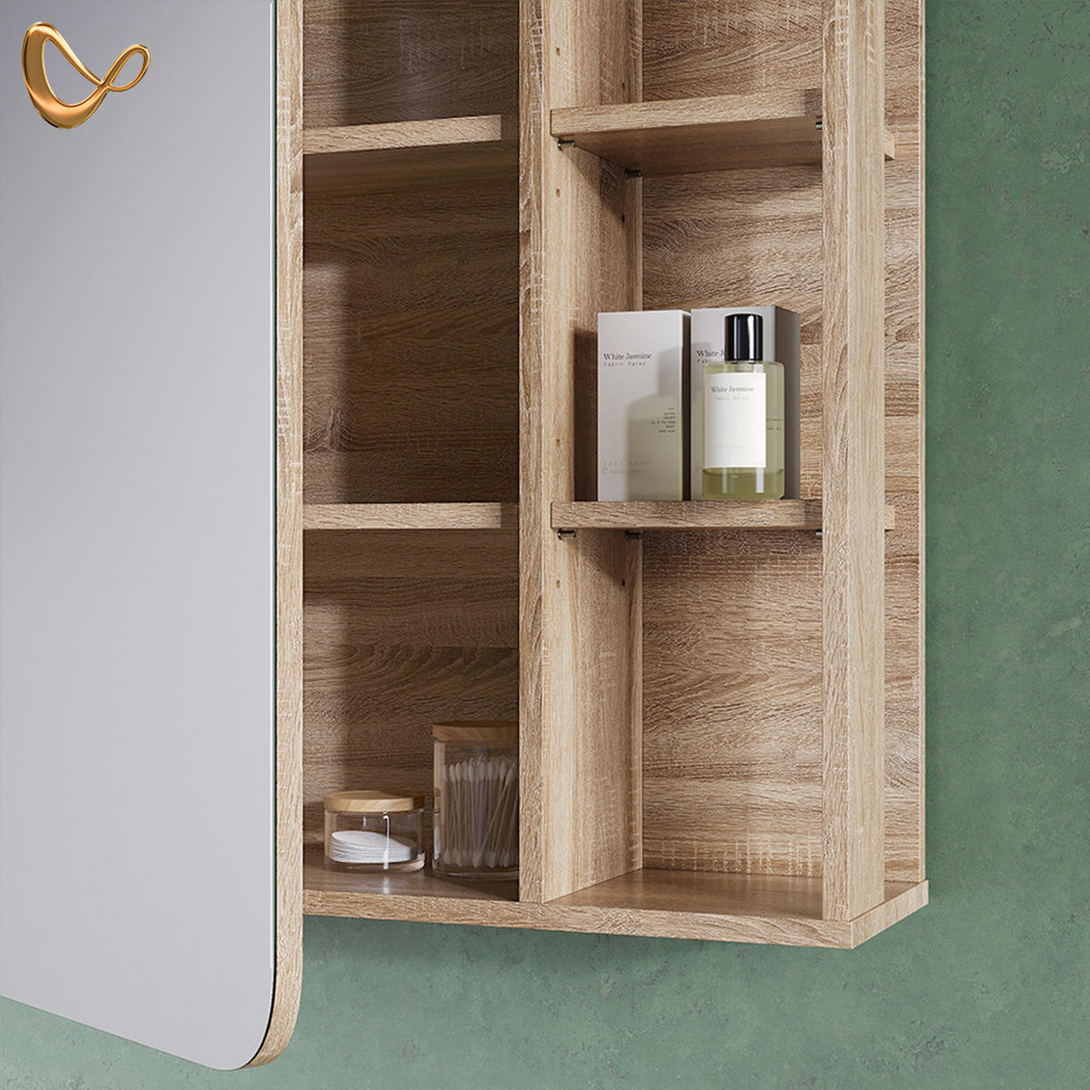 ZRCALNA OMARICA Marano, Sonoma/Bela, 60 x 75 cm z 2 predaloma - bela/hrast sonoma, leseni material (60/75/20cm) - Livinity®