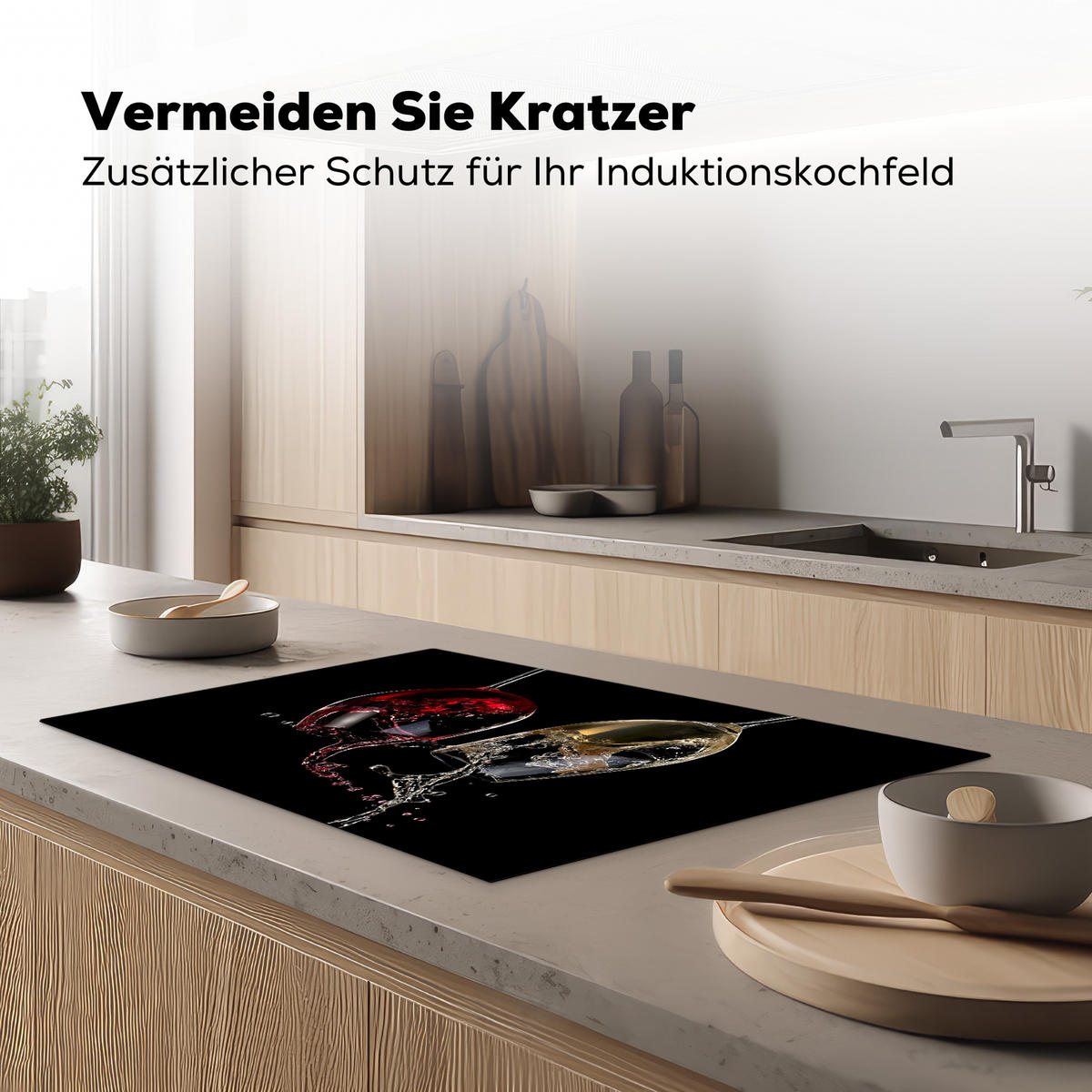 HERDABDECKPLATTE Rotwein - Weißwein - Glas - Schwarz Induktionsschutz 81.6x52.7 cm - Weinrot, Kunststoff (81.6/52.7/0.2cm) - MuchoWow