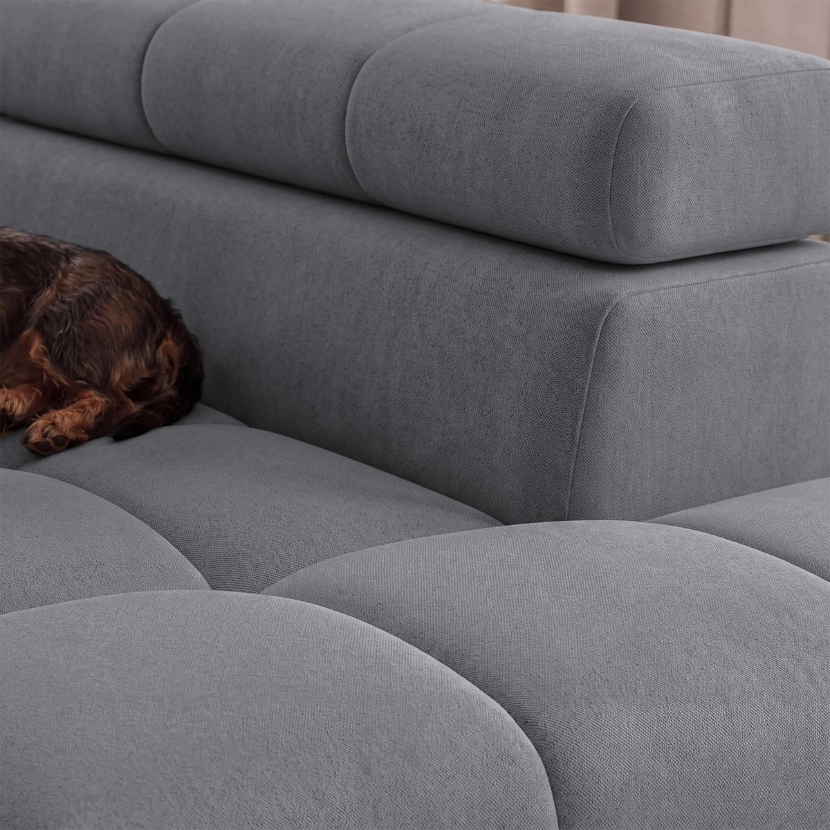 ECKSOFA PUDDING S Rechts mit Schlaffunktion 125x195 Velours Dunkelgrau - Dunkelgrau/Schwarz, Holz/Textil (275/177cm) - Muffo