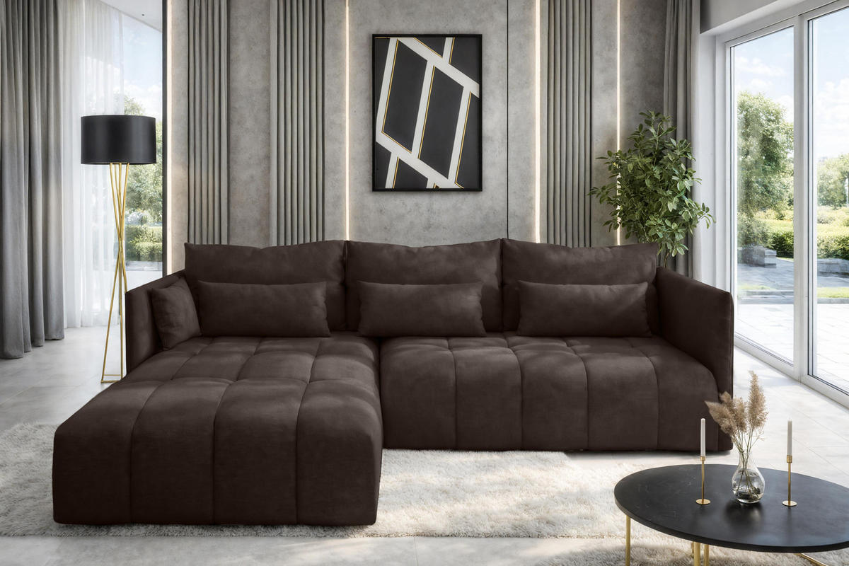 ECKSOFA L Form Cosmova Braun 248/180/83 cm mit Schlaffunktion - Schwarz/Braun, Kunststoff/Textil (248/180cm) - AX Living
