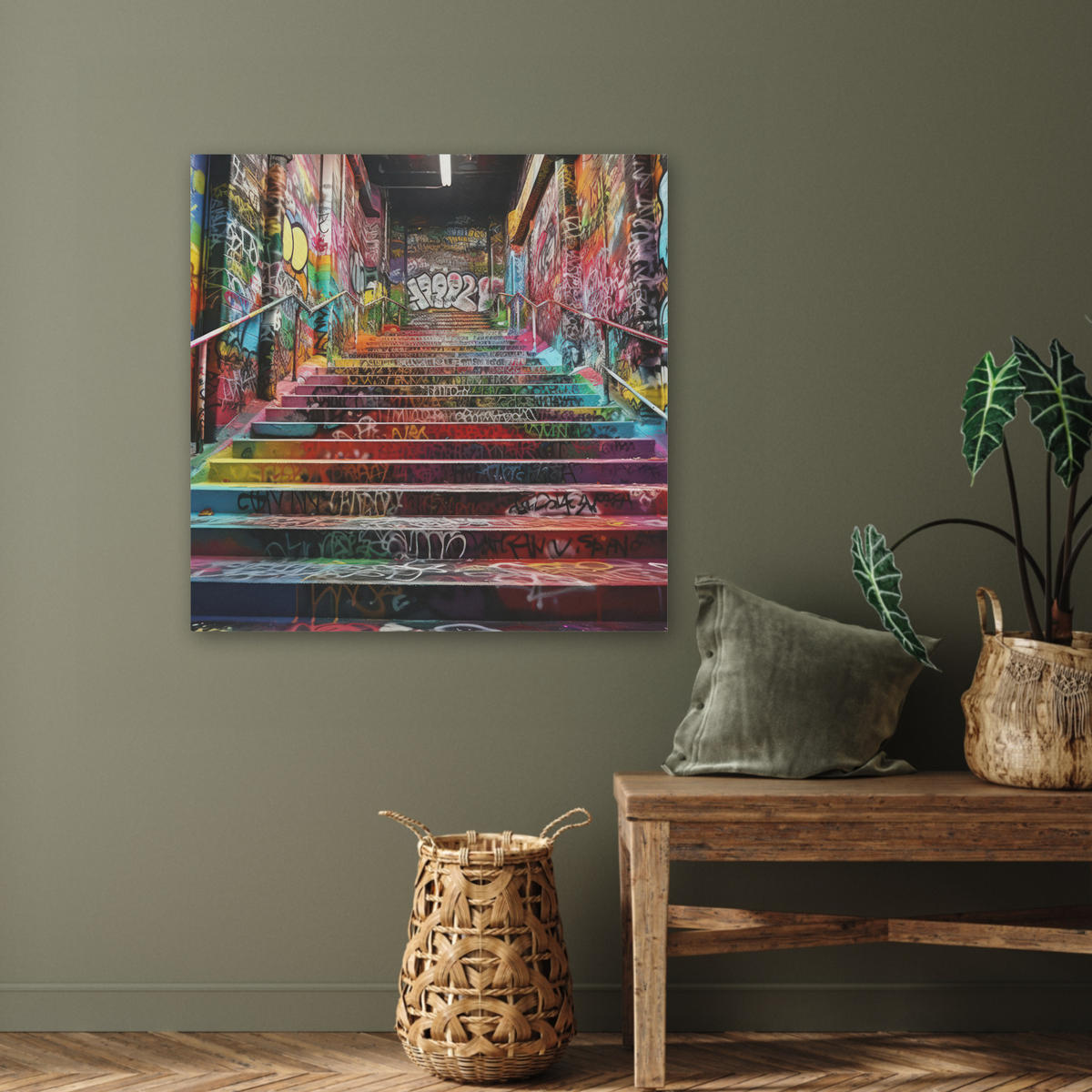 AKUSTIKBILD Treppe - Graffiti - Farben - Kunst Akustikpaneele 80x80 cm - Multicolor, Kunststoff (80/80/0.9cm) - MuchoWow
