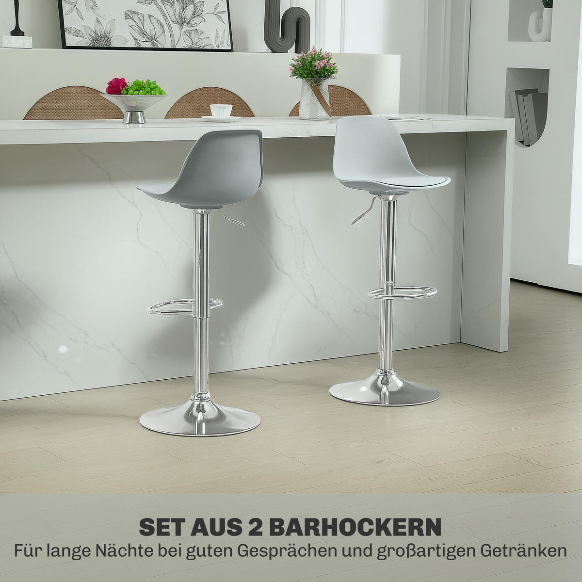 BARHOCKER 2er Set, Gepolstert Barstuhl mit Stahlgestell, Lehne für Küche Grau - Grau, Leder (42/104/38cm) - HOMCOM