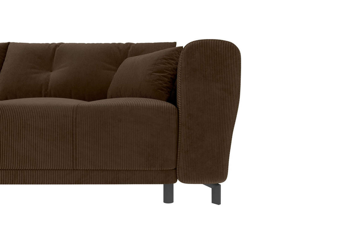 ECKSOFA Massimo Cordstoff Braun inkl. Schlaffunktion Links - Schwarz/Braun, Textil/Metall (246/177cm) - 99rooms