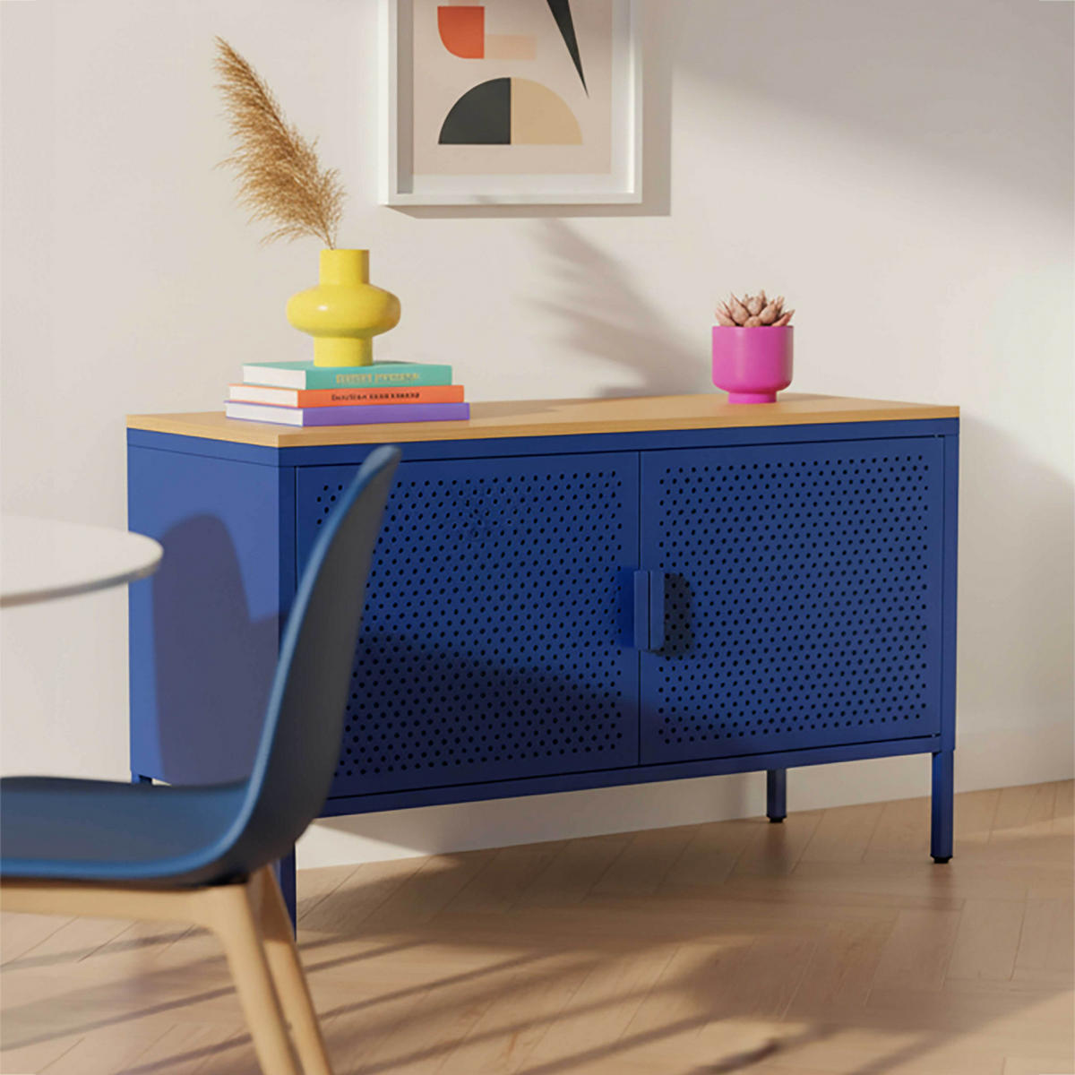 SIDEBOARD 100 cm, Dunkelblau - Blau, Metall (40/60/100cm) - Oviala