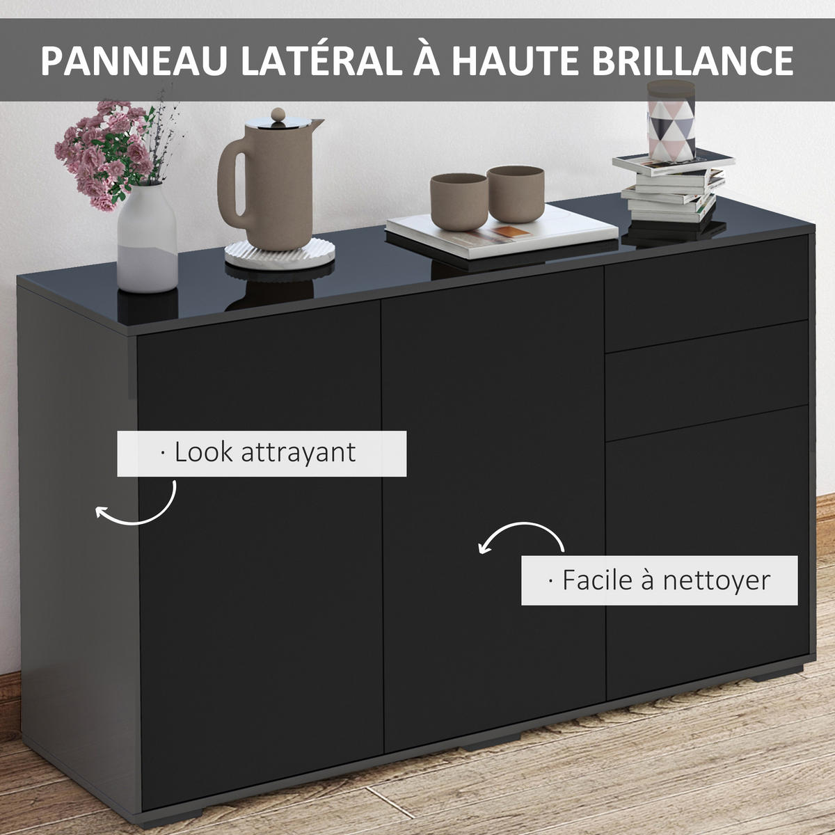 SIDEBOARD Schwarz, 3 Türen, 2 Schubladen, 117/36/74 cm - Schwarz, Holz (117/74/36cm) - PANGIVO