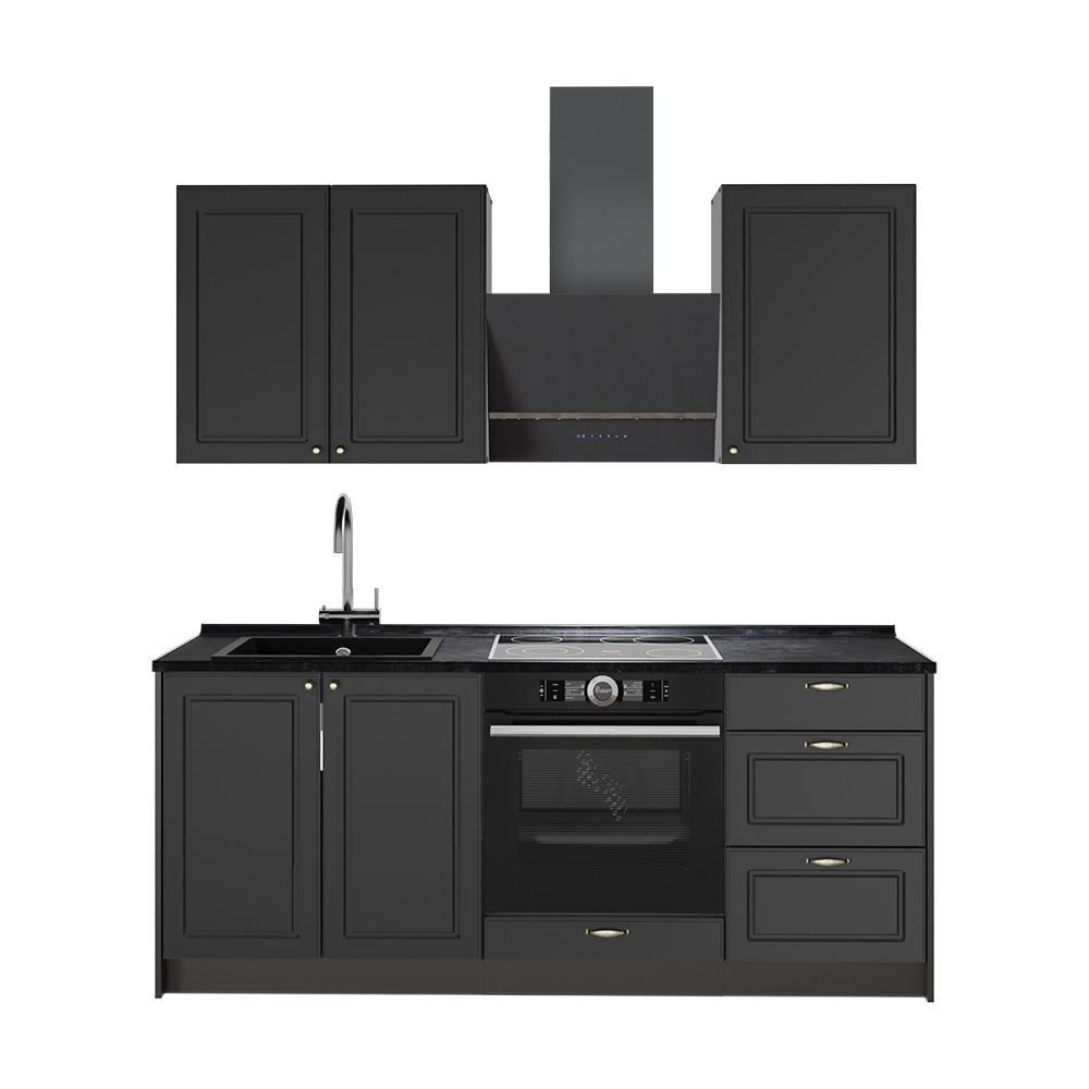 SINGLEKÜCHE Fame-Line, Anthrazit-Gold Landhaus/Anthrazit, 190 cm, AP Anthrazit - Anthrazit, Holzwerkstoff (190/206.8/60cm) - Vicco