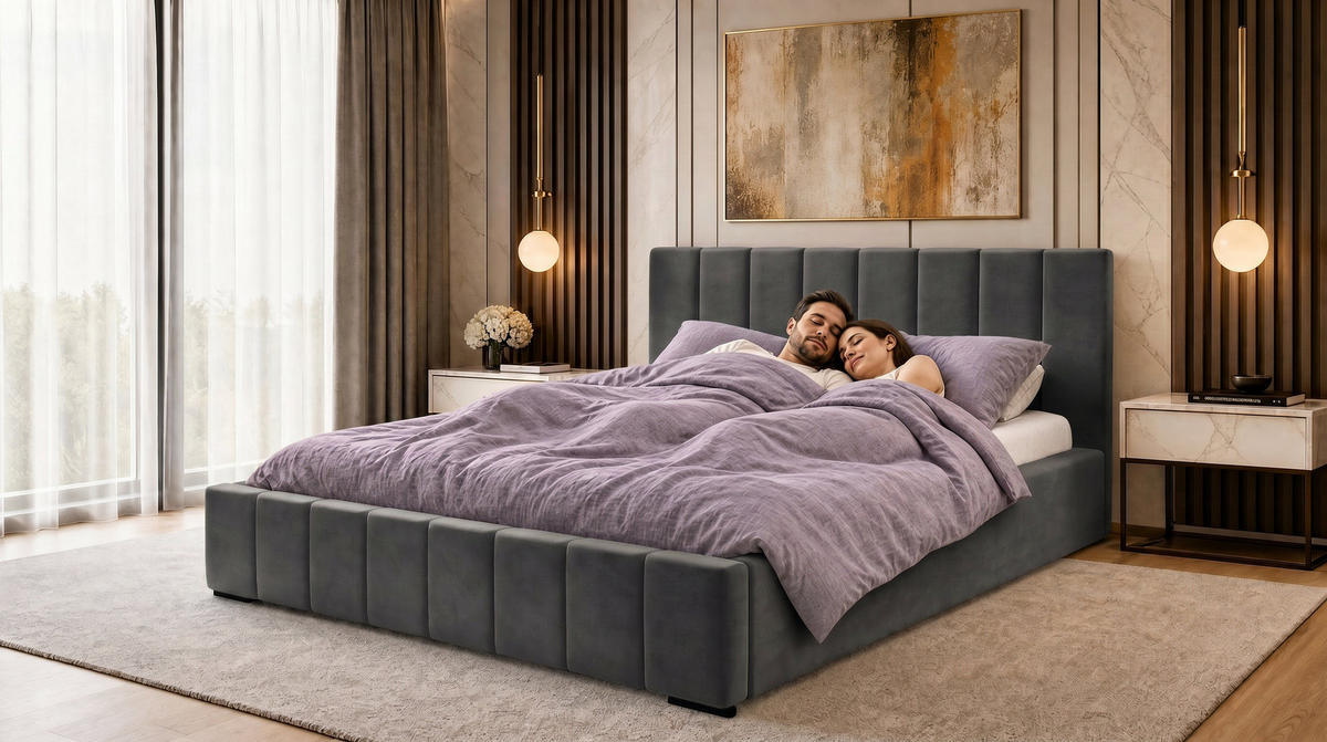 MARPUR Polsterbett NERO 180x200 cm mit Bettkasten und Lattenrost, Grau - Chromfarben/Grau, Holz/Holzwerkstoff (180/200cm) - Marpur