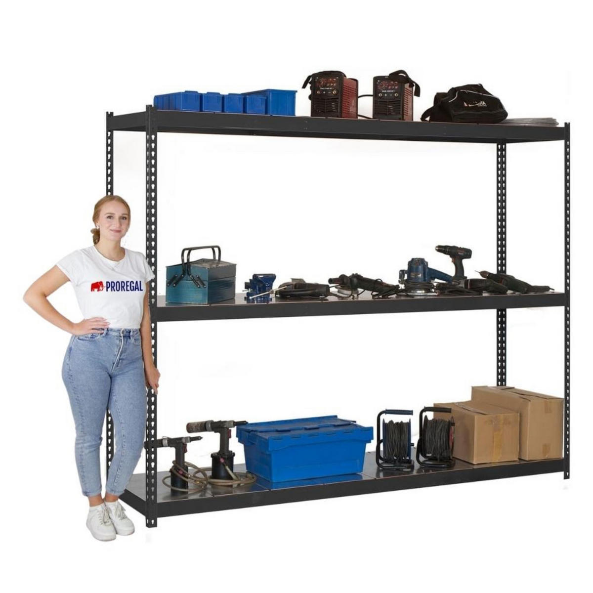 SCHWERLASTREGAL METAL BEAST THREE | HxBxT 200x210x60cm | Fachlast 500kg | Anthrazit - Anthrazit, Metall (210/200/60cm) - PROREGAL