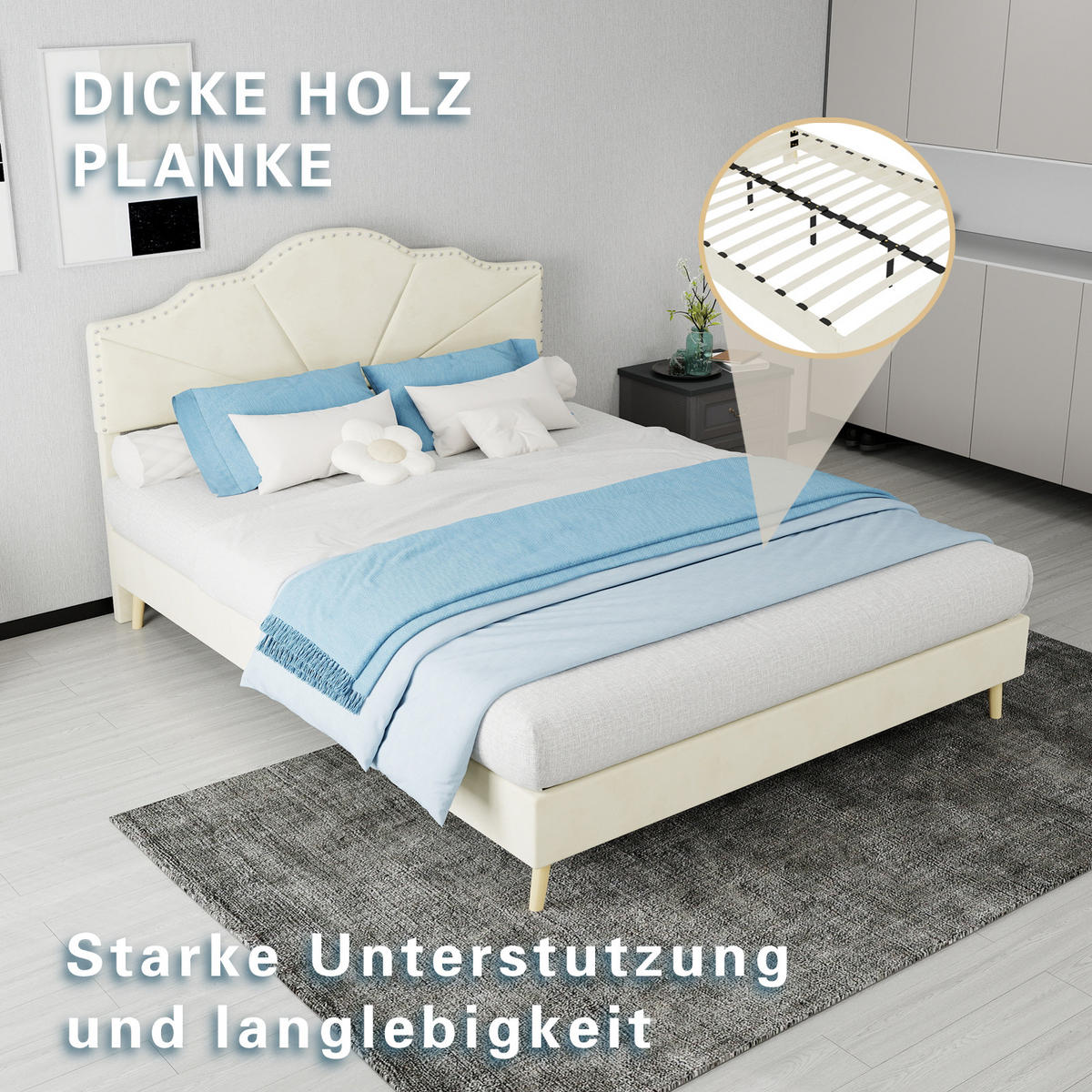 POLSTERBETT 140/200 cm DE-35437 mit weichem Kopfteil Beige - Beige, Metall (140/200cm) - ComfortXL