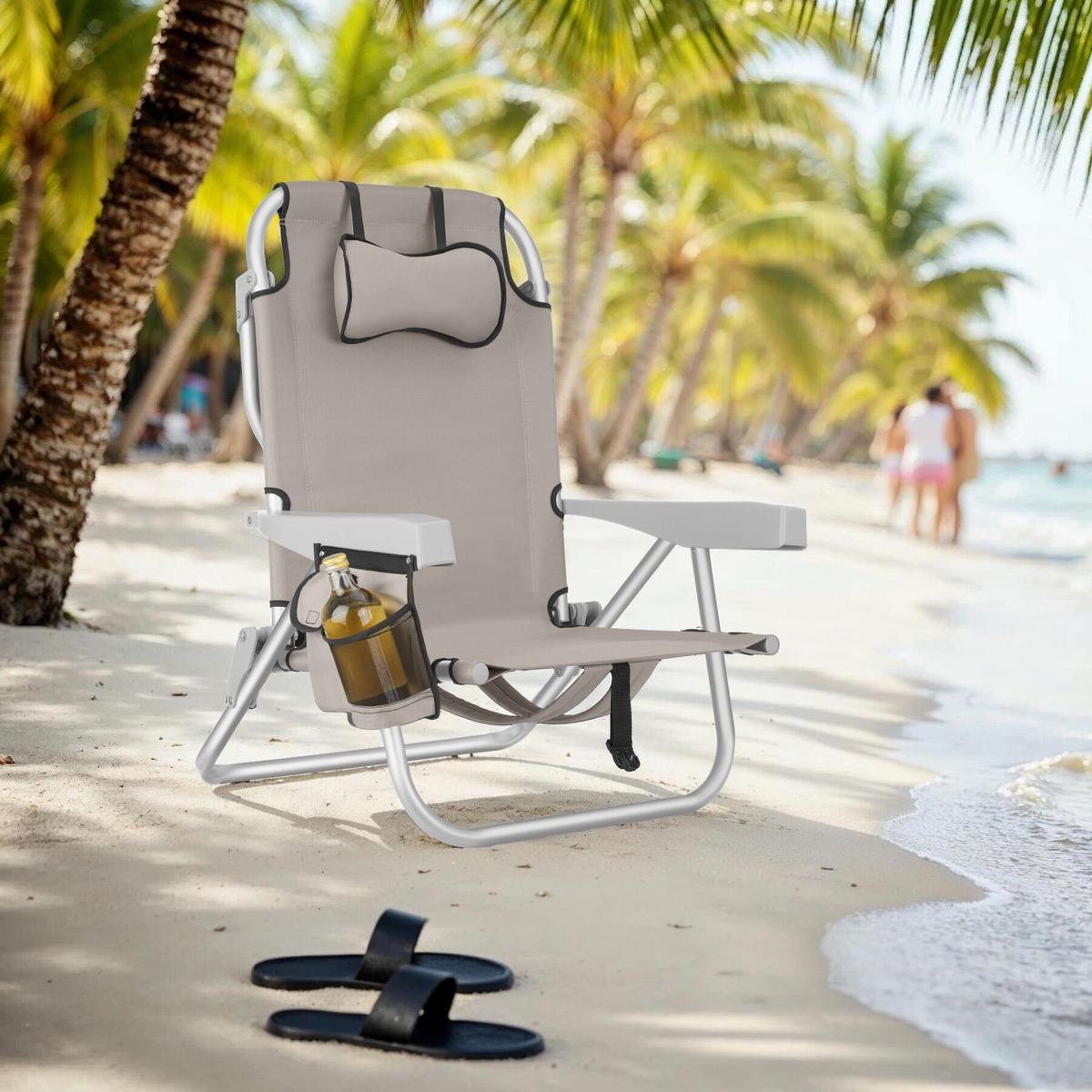 STRANDSTUHL Coral, rückseitige Kühltasche und Aufbewahrungstasche, beige - Beige, Kunststoff (63/78/101cm) - tectake