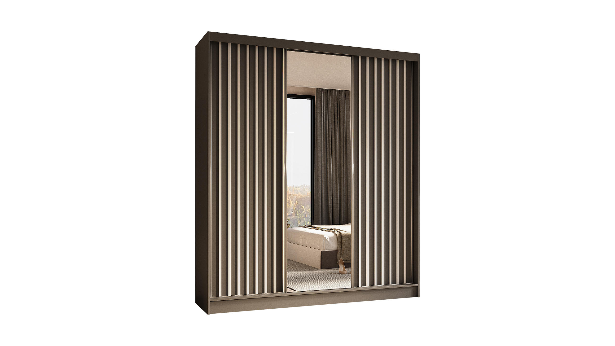 ALTDECOR ŠATNÍ SKŘÍŇ s posuvnými zrcadlovými dveřmi a hliníkovými lamelami – LAMELO – 180 cm šedá+šedá+bílá
