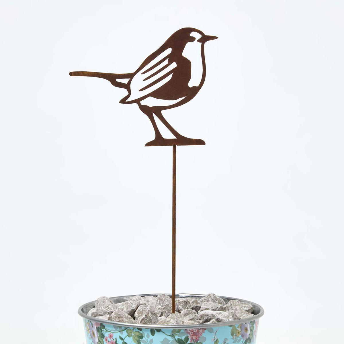 GARTENSTECKER Metall – Rostoptik Gartenfigur Rotkehlchen 2er-Set - Rotbraun, Metall (37cm) - Homescapes