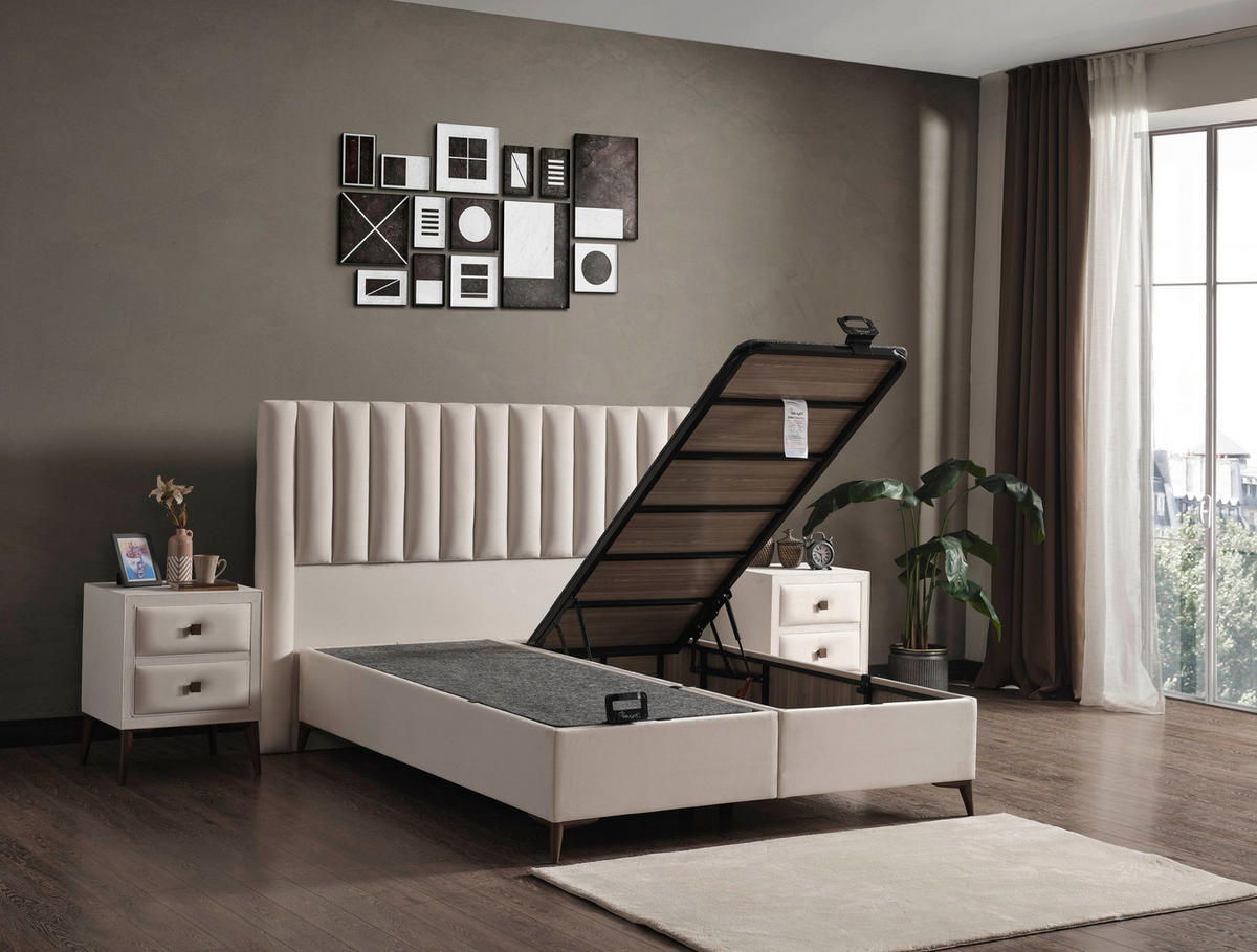POLSTERBETT-SET Eclipse 180x200 Creme - Bett inkl. Matratze - Creme, Metall (180/200cm) - Villa Möbel