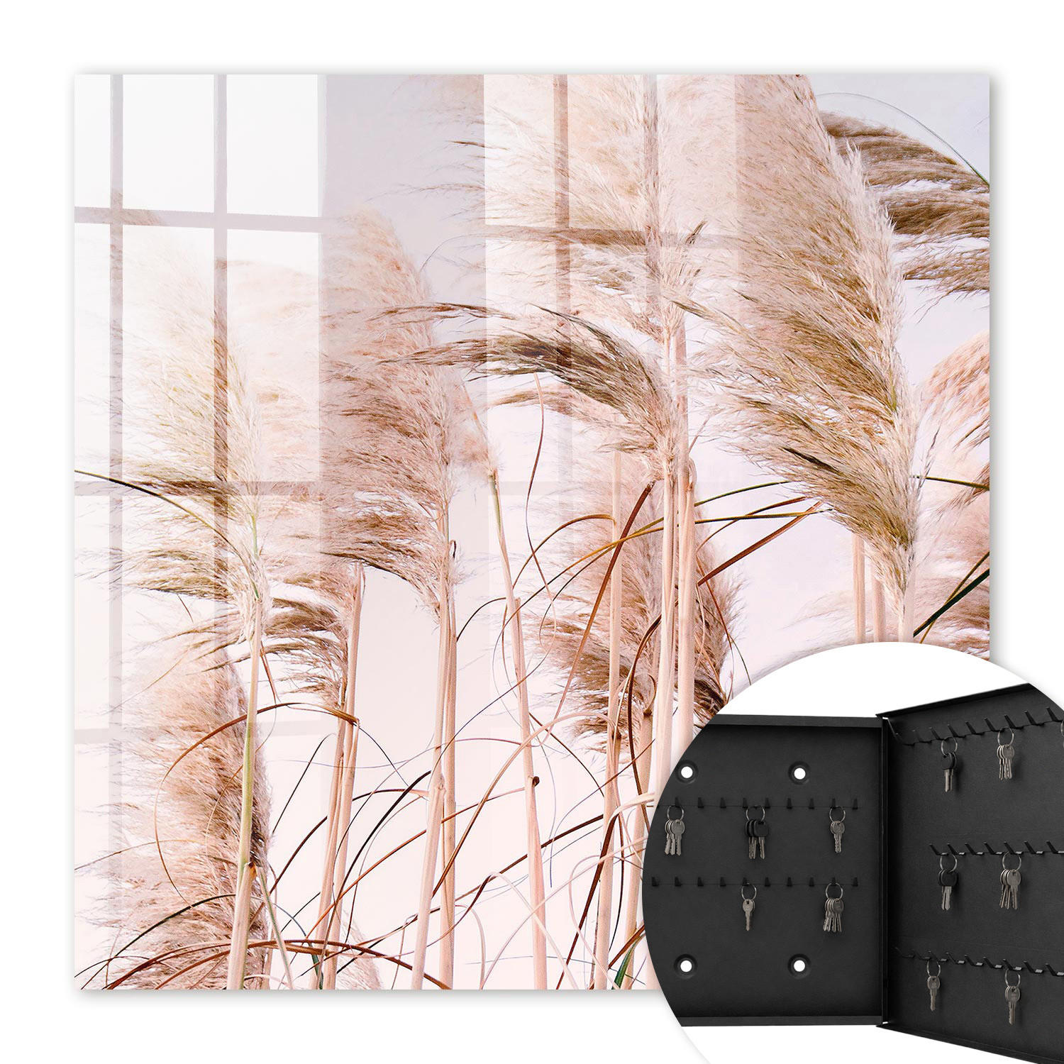 SCHLÜSSELBOX Schwarz 30x30 cm- Türöffnung nach rechts - Sinnliche Natur - Beige, Metall (30/30/5cm) - TULUP