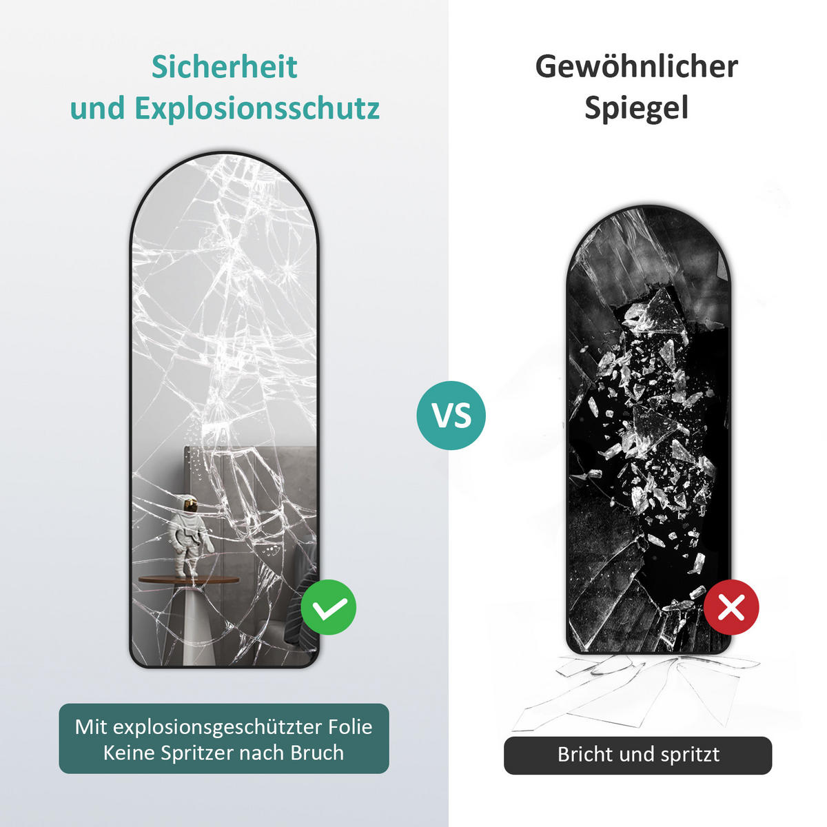 STANDSPIEGEL mit Rahmen Gehärteter Silberspiegel Schwarz 147/45 cm - Schwarz, Glas/Metall (45/147/147cm) - EMKE