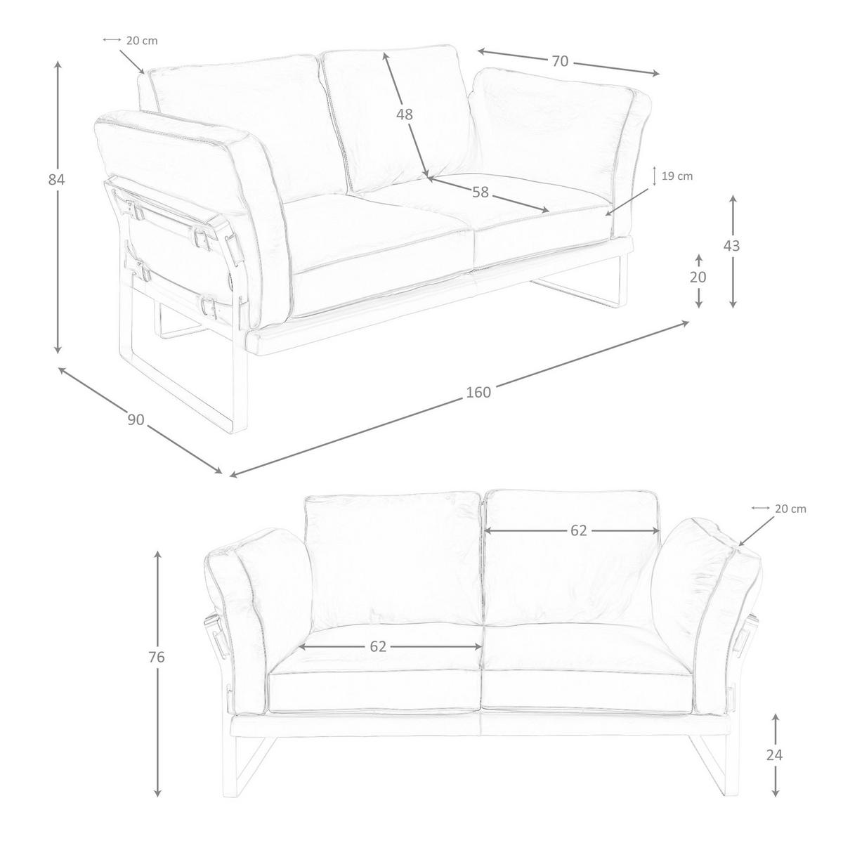 SOFA 2-Sitzer-Sofa aus Leder in Kamelhaar 160/90/84 cm - Braun, Leder (160/84/90cm) - ANGEL CERDA