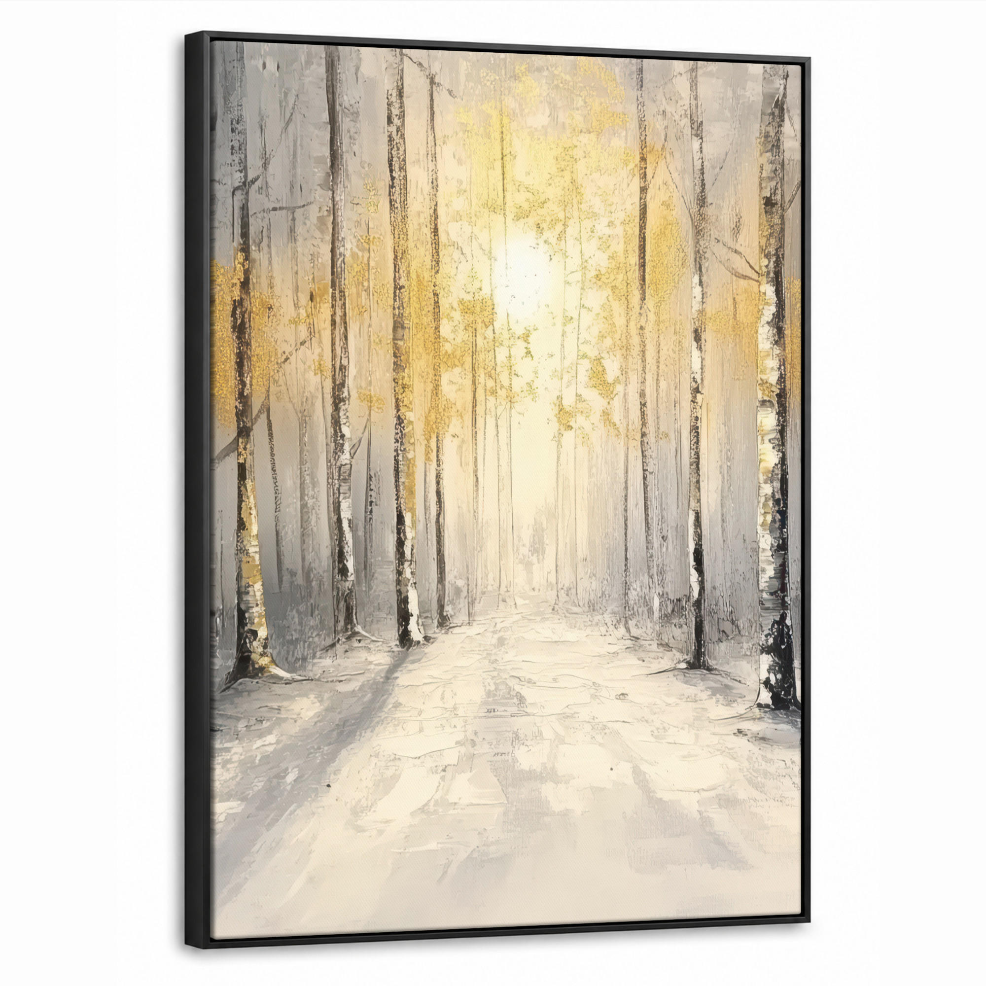 LEINWAND Bilder mit Rahmen - Winter - Abstrakt - Schnee - Natur - Sonne - 60x80 - Grau, Textil (60/80cm) - MuchoWow