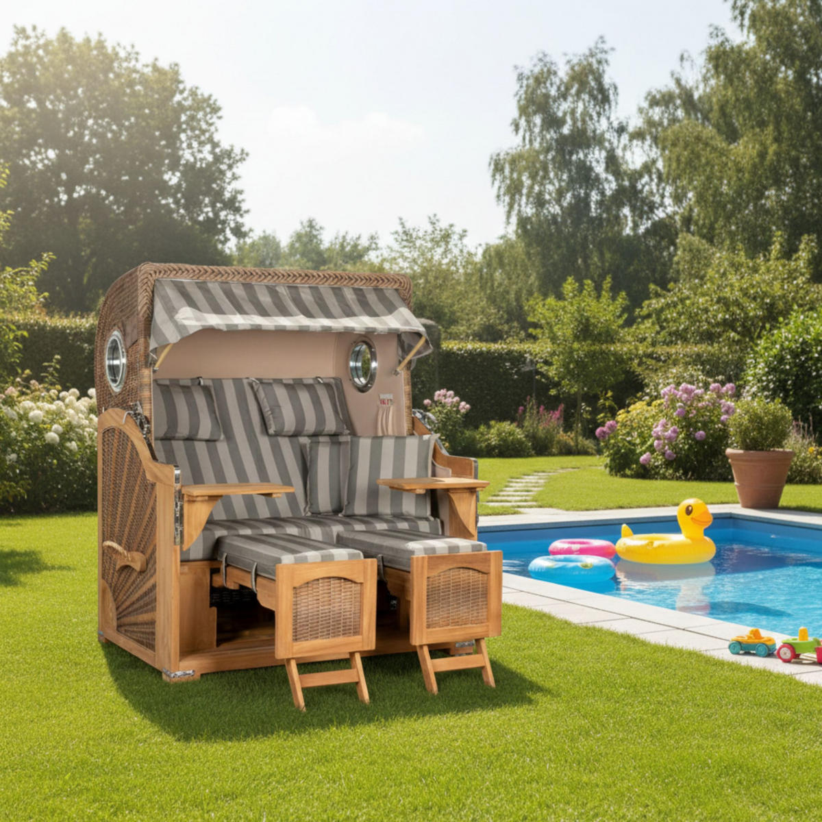 STRANDKORB XXL Düne Grande Teak Banana - Braun/Grau, Metall (142/170/95cm) - Mr. Deko