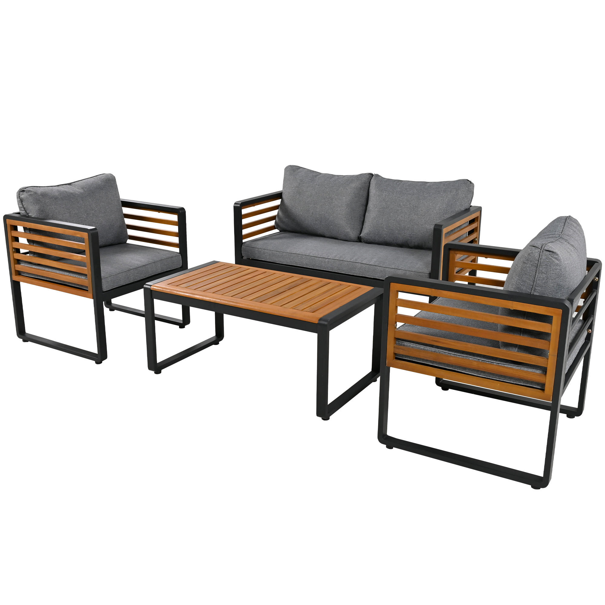 LOUNGEGARNITUR 4-tlg. Grau - Grau, Metall - ComfortXL