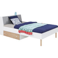 JUGENDBETT Farin in Weiß, Eiche Artisan und Grau 120×200 cm - Weiß, Holzwerkstoff