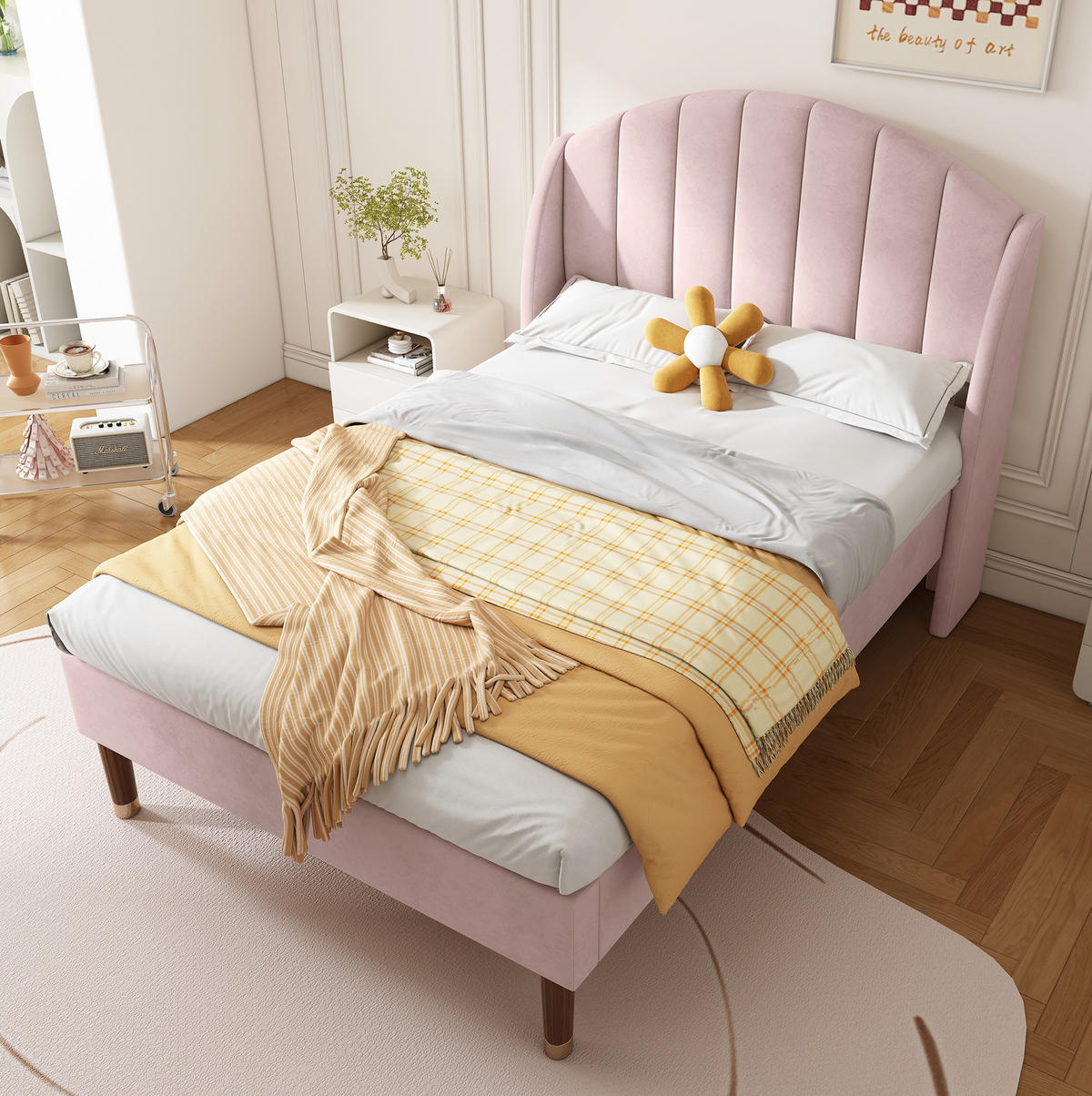 BETT mit Lattenrost 90x200 cm Samt Pink - Pink, Metall (90/200cm) - Beauniv