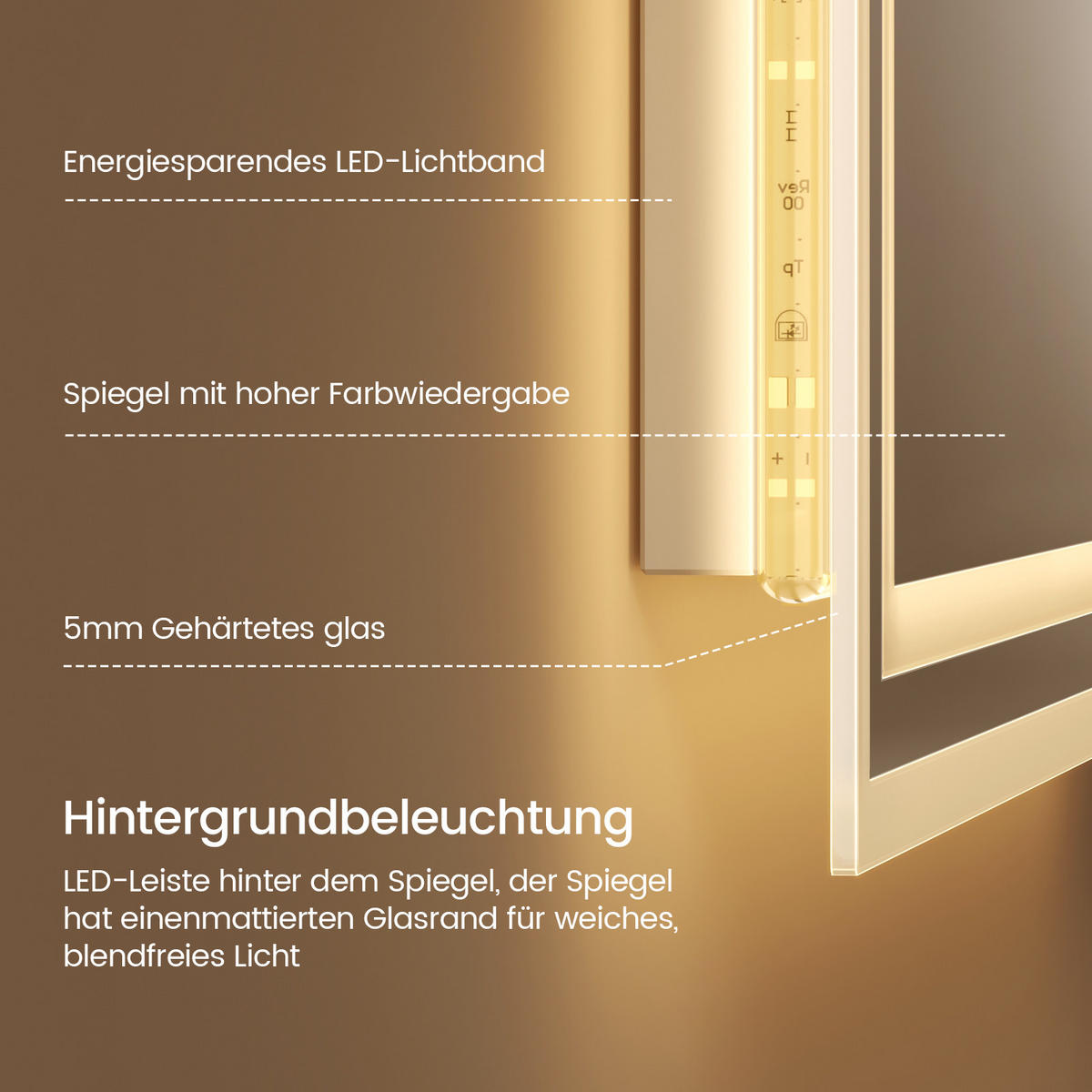 BADSPIEGEL mit Explosionsgeschützte Folie Beleuchtung 70/50/3,5 cm - Weiß, Glas (50/3.5/70cm) - EMKE