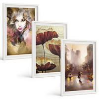BILDER SET 3er Set - 40x60 cm Weißer Rahmen - Abstraktes Porträt einer Frau mit Blumen und Regen - Weiß, Kunststoff (40/60cm) - TULUP