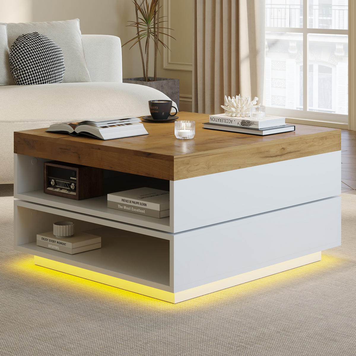 COUCHTISCH Weiß/Holzfarbe - Naturfarben, Holzwerkstoff (65/65/40cm)