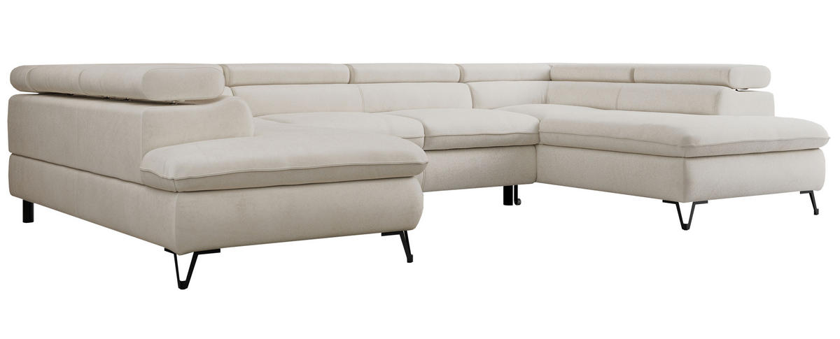 WOHNLANDSCHAFT PETER U Samt Creme - Creme/Schwarz, Textil/Metall (346/76/208cm) - MKS