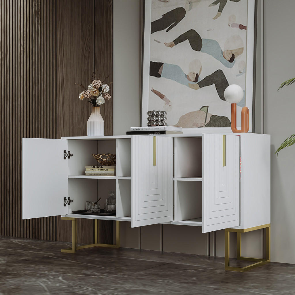 Thumbnail - Urban Meuble Sideboard, Weiß, Holzwerkstoff, Metall, Rechteckig, 40x80.5x138 cm, Wohnzimmer, Kommoden & Sideboards, Side...