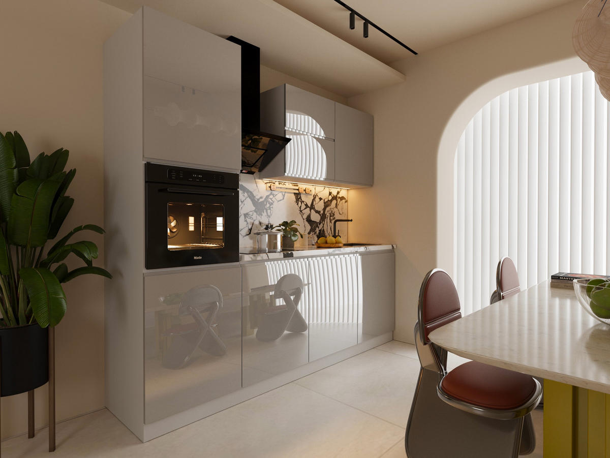 KÜCHENZEILE 240 cm Glanzia – KU-S04 – Grau – Hochglanz - Grau, Holzwerkstoff (240/212/60cm)