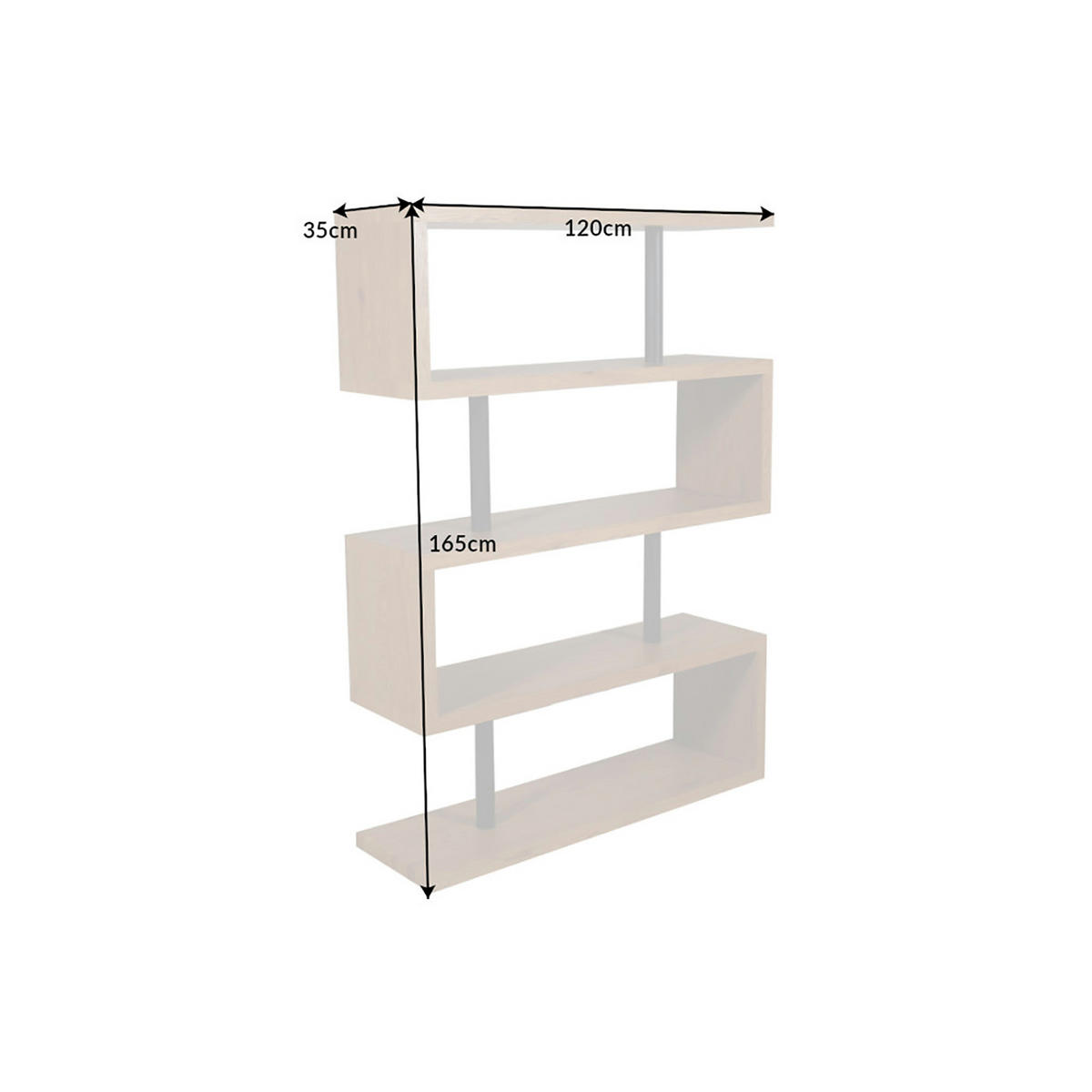 STANDREGAL SNAKE Schichtholz Natur 165 cm - Schwarz/Braun, Holzwerkstoff/Metall (120/165/35cm) - riess-ambiente