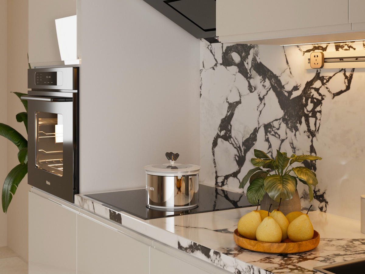 KÜCHENZEILE 240 cm Glanzia – KU-S06 – Weiß – Hochglanz - Weiß Hochglanz, Holzwerkstoff (240/212/60cm)