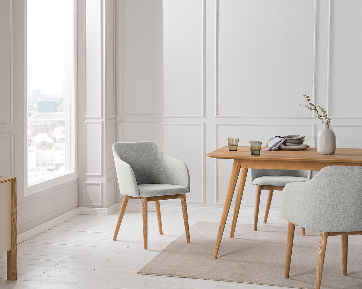 ARMLEHNENSTUHL - Webstoff / Esche massiv - Hellgrau, Textil (54/79/60cm) - home24