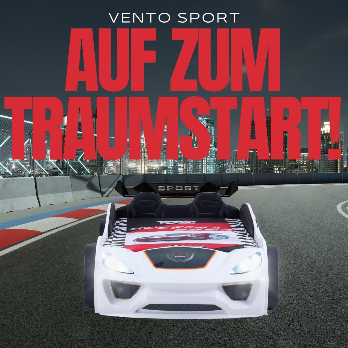 AUTOBETT VENTO SPORT in Weiß Kinderbett mit Lederpolster und Lattenrost - Weiß, Holzwerkstoff (90/200cm) - Coemo