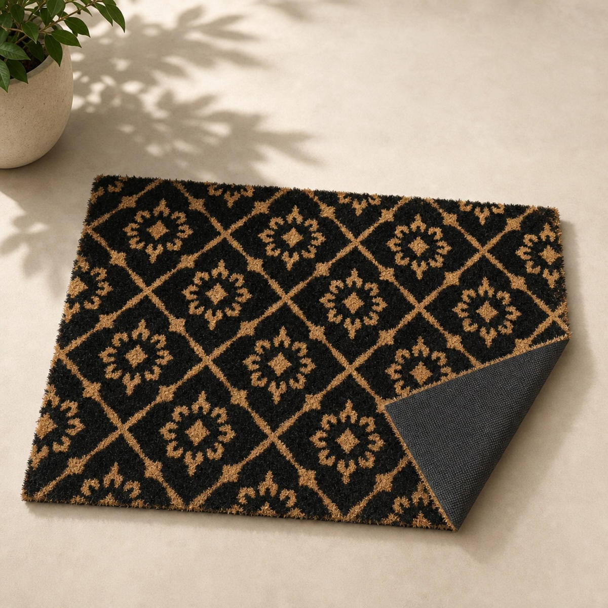 ROHOŽKA Přírodní Černá kokosové vlákno protiskluzová 60x40 cm - černá, textil/plast (60/40cm) - Relaxdays