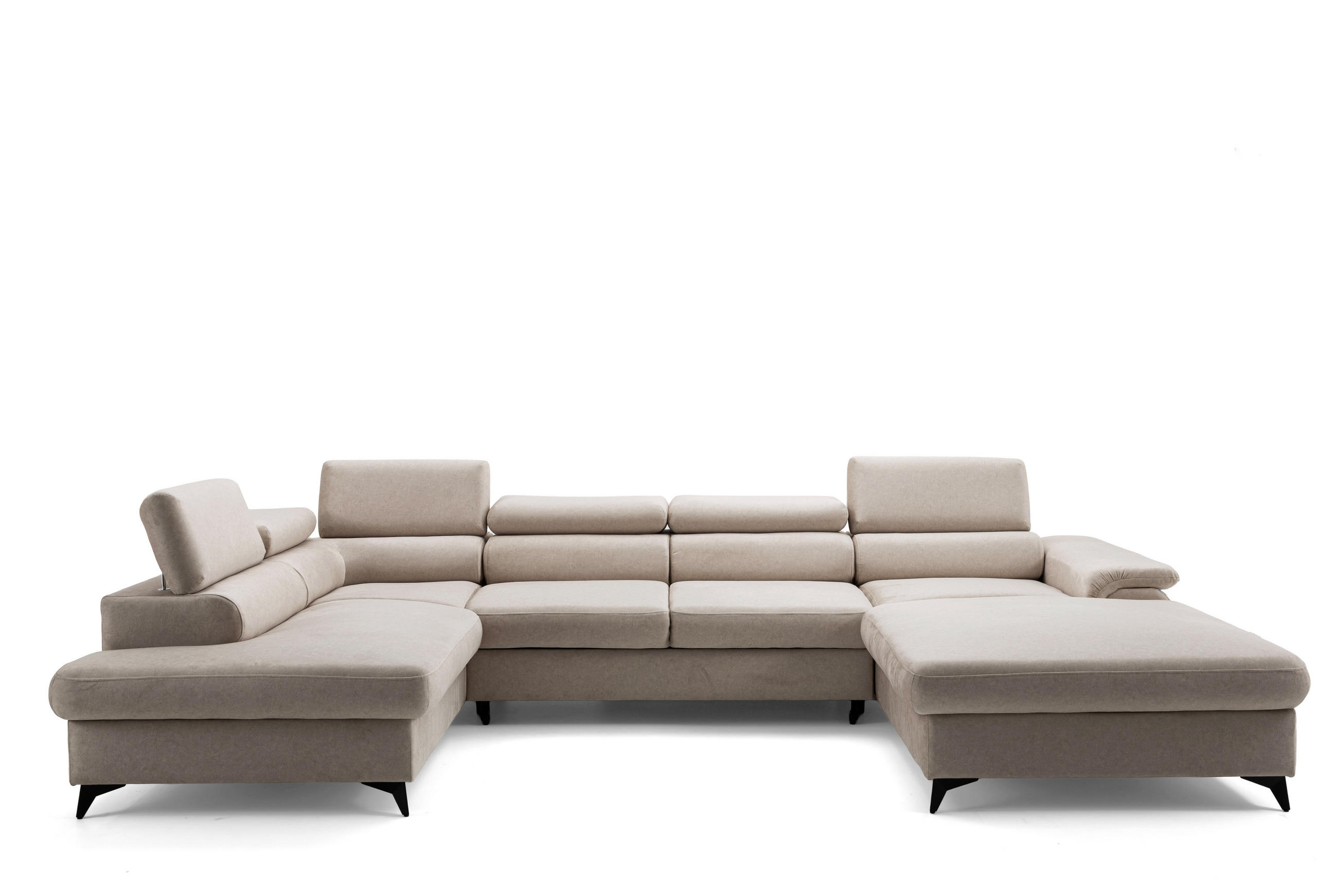 ECKSOFA U-Form PLAZA U Rechts mit Schlaffunktion 125x256 Velours Dunkelbeige - Beige/Creme, Holz/Kunststoff (210/95/350cm) - Muffo