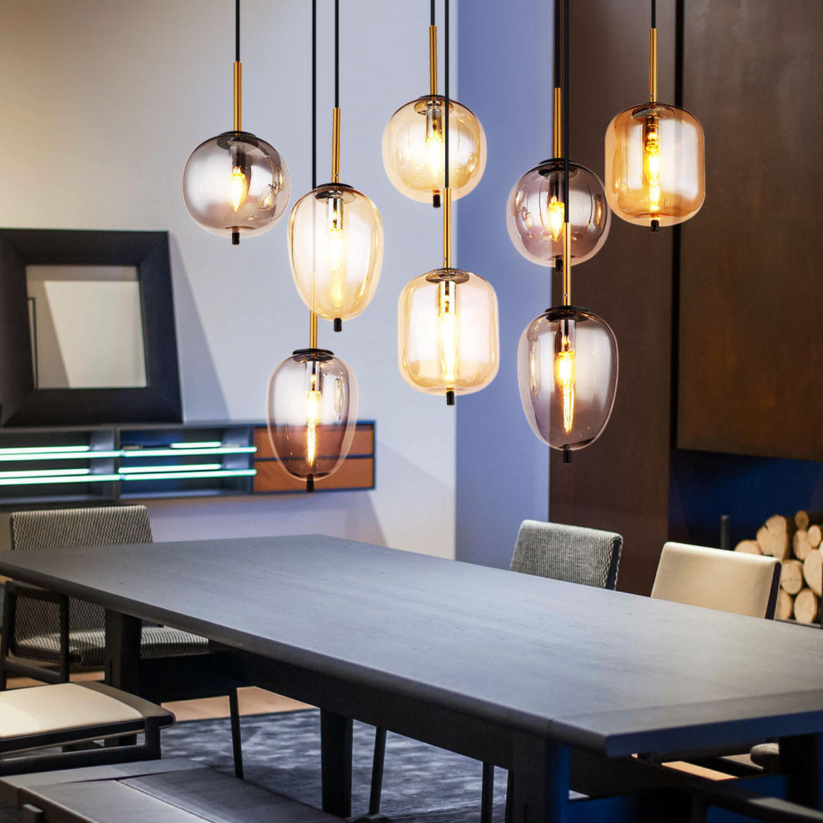 ZÁVĚSNÉ SVÍTIDLO, 102,5/34/120 cm  - černá/barvy mosazi, Basics, kov/sklo (102,5/34/120cm)