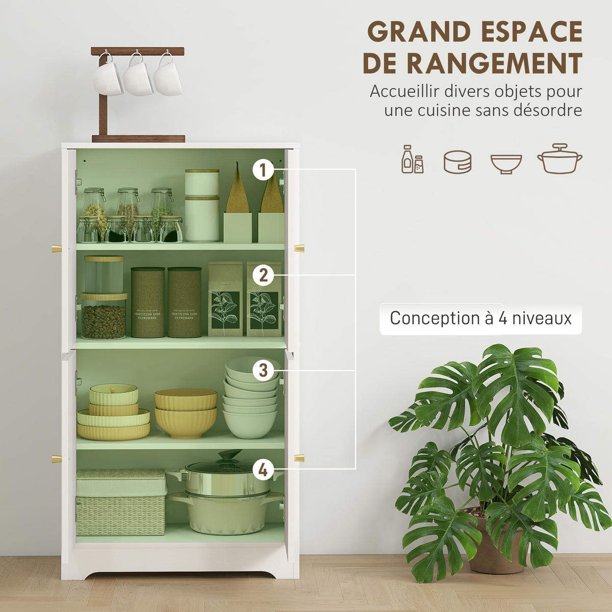 HIGHBOARD DE-11187 4 gebogene Türen & verstellbare Böden Weiß - Weiß, Holzwerkstoff (30/110/60cm) - ComfortXL