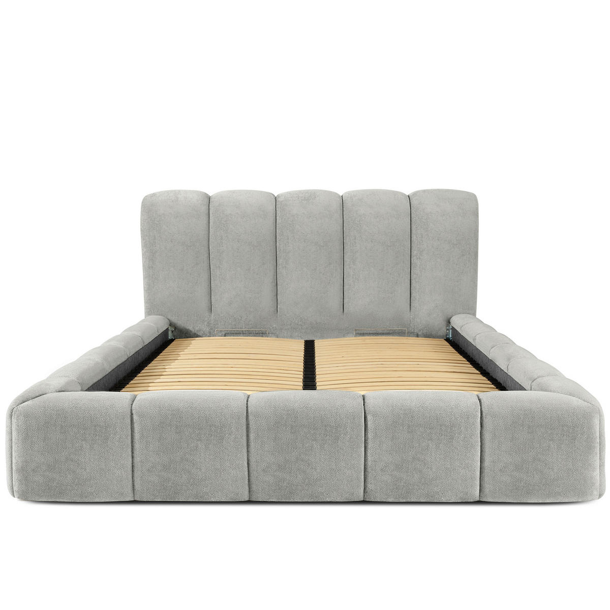 POLSTERBETT MERIDE Chenille, Hellgrau - Hellgrau/Schwarz, Holz/Textil (160/200cm) - KONSIMO®