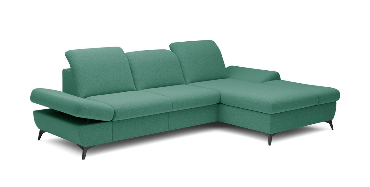 ECKSOFA FELICE R-S Grün Geflochtener Stoff mit Schlaffunktion - Grün, Holz (284/166cm) - MASSENO