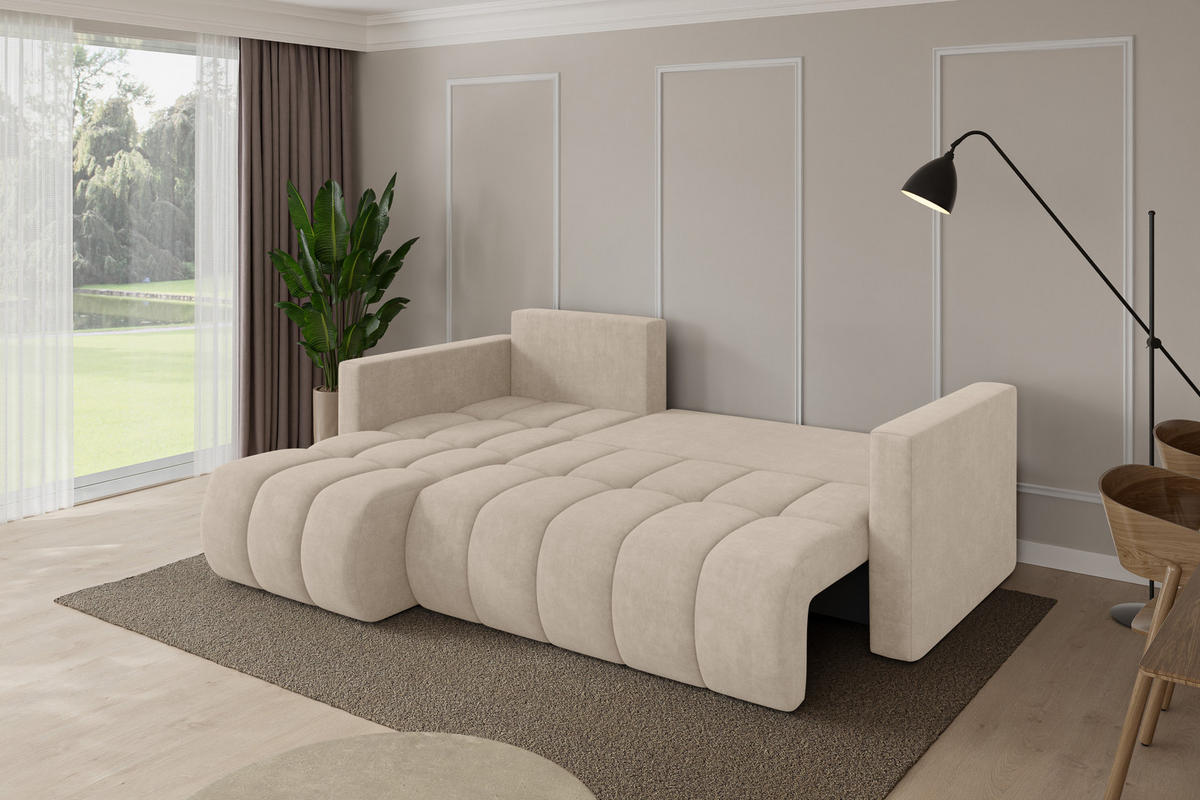 ROHOVÁ SEDAČKA s funkcí spaní, otoman vlevo GARD-L 226x146x85 béžová velur - černá/Sahara, kompozitní dřevo/textil (226/146cm) - ALTDECOR