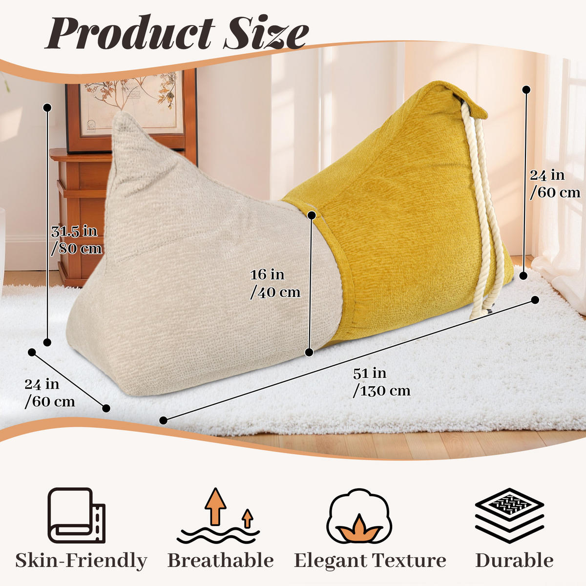 SITZSACK in Bananenbootform grobkörniges Vlies - Gelb/Grau, Textil (60/80/130cm) - Vercart
