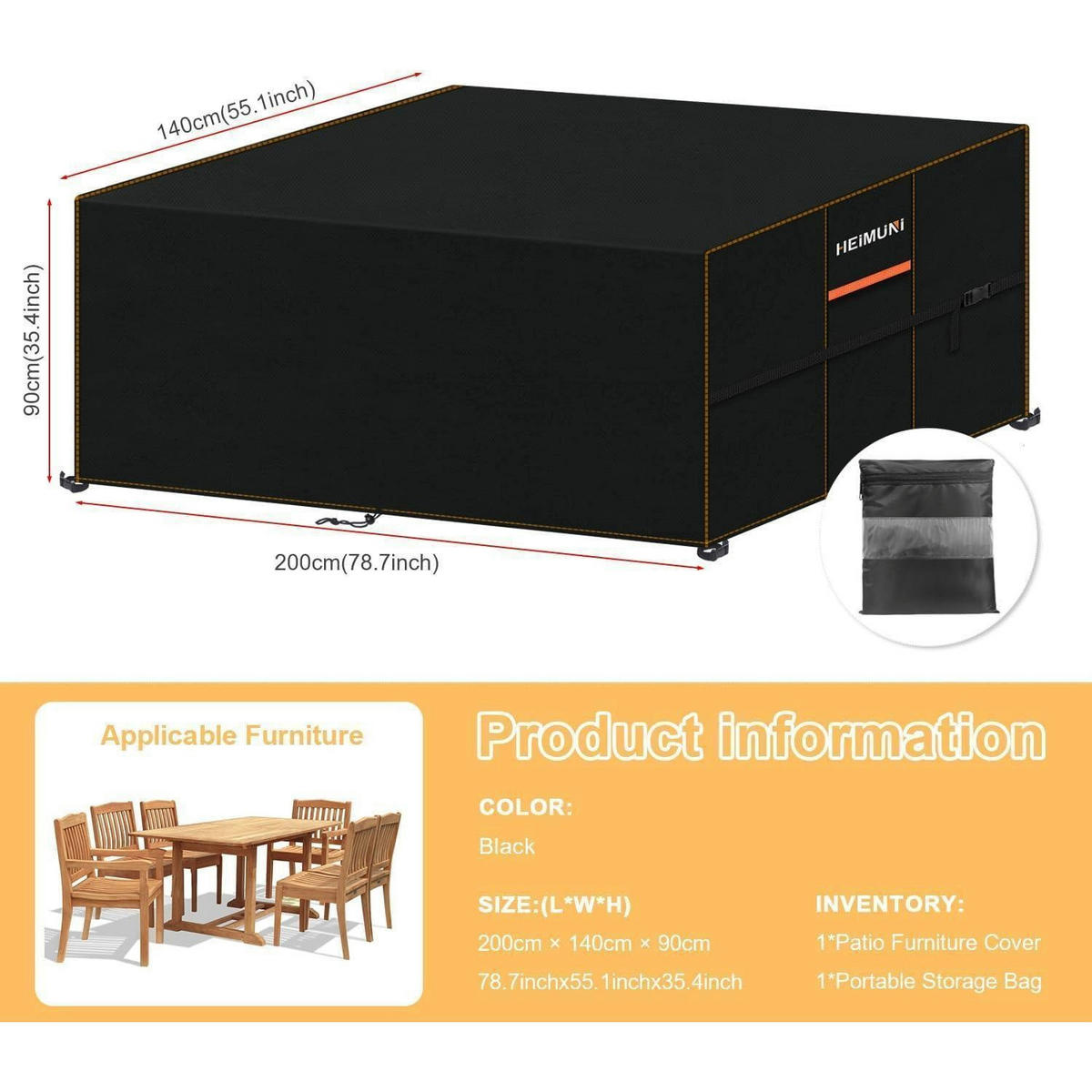 SCHUTZHÜLLE Gartenmöbel 420D Oxford 200x140x90cm - Schwarz, Textil (200/90/140cm)