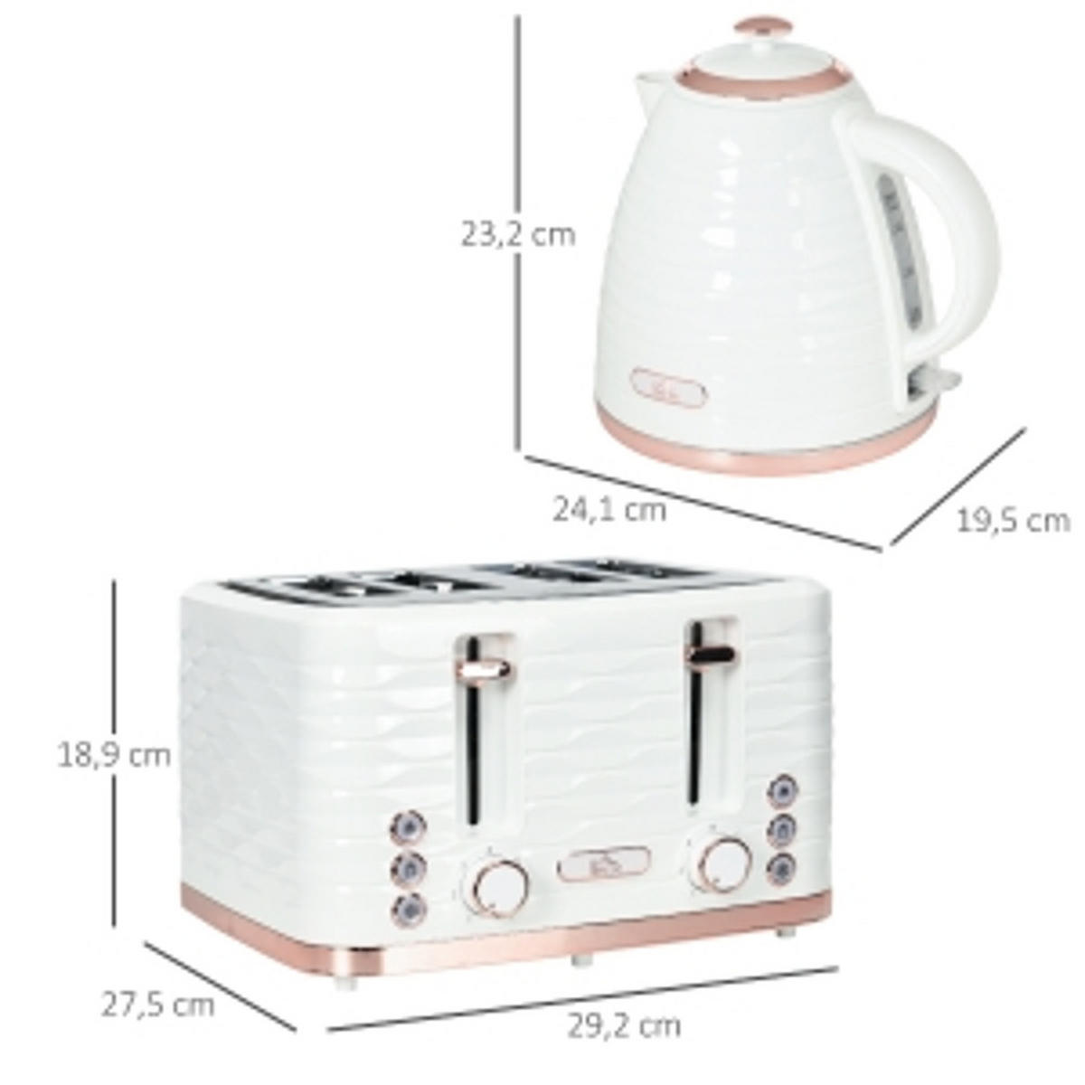 WASSERKOCHER-TOASTER Set, 7 BRÄUNUNGSSTUFEN, Cremeweiß, 1,7L - Creme, Kunststoff (19.5/23.2/24.1cm) - Rolipo