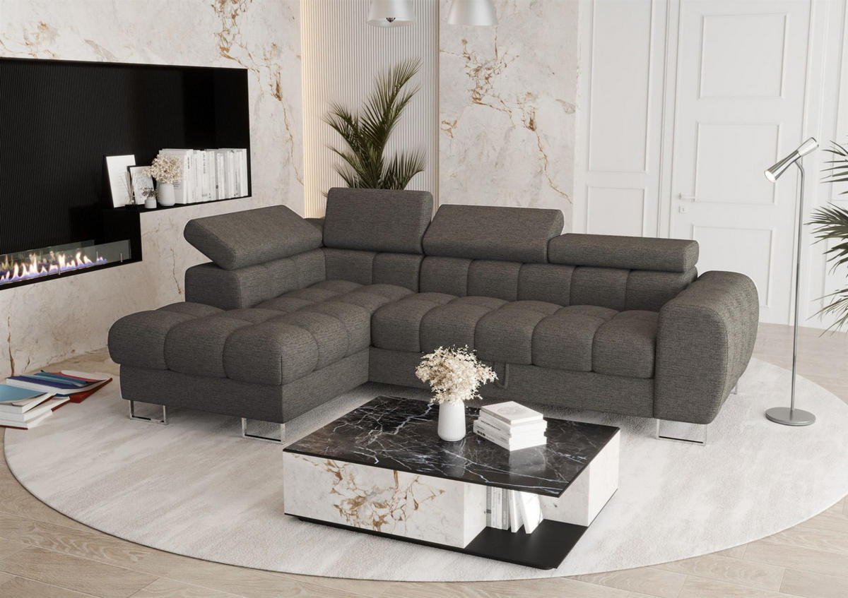 ECKSOFA Bastien Mit Schlaffunktion - Dunkelgrau, Holzwerkstoff/Textil (170/260cm) - Fun Möbel