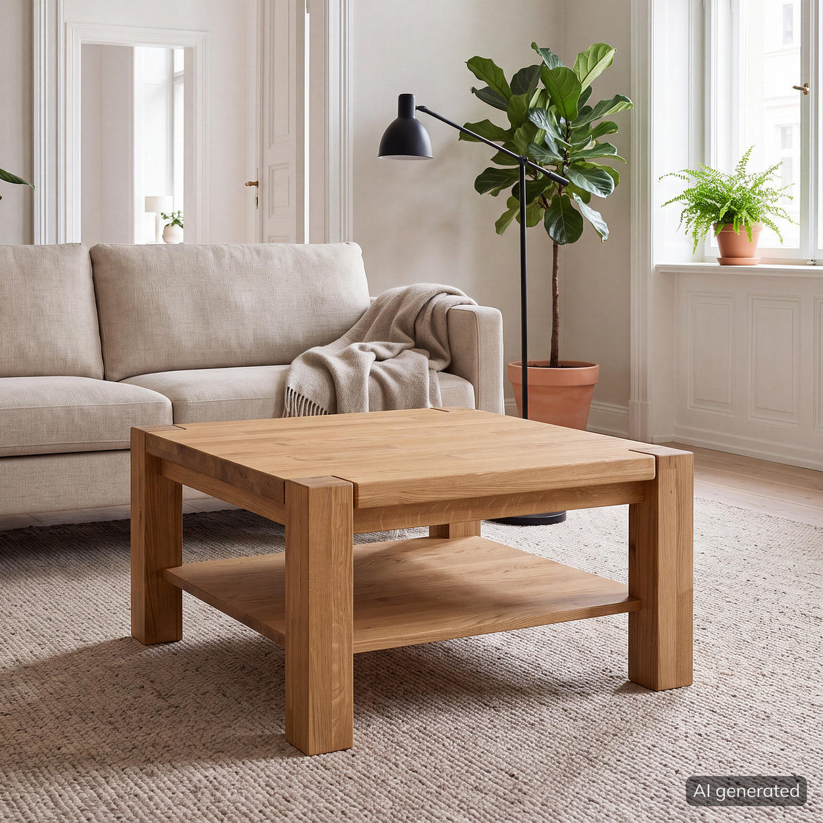 COUCHTISCH - Massivholz - Eichefarben/Braun, Eichenholz/Holz (70/70/38cm) - home24