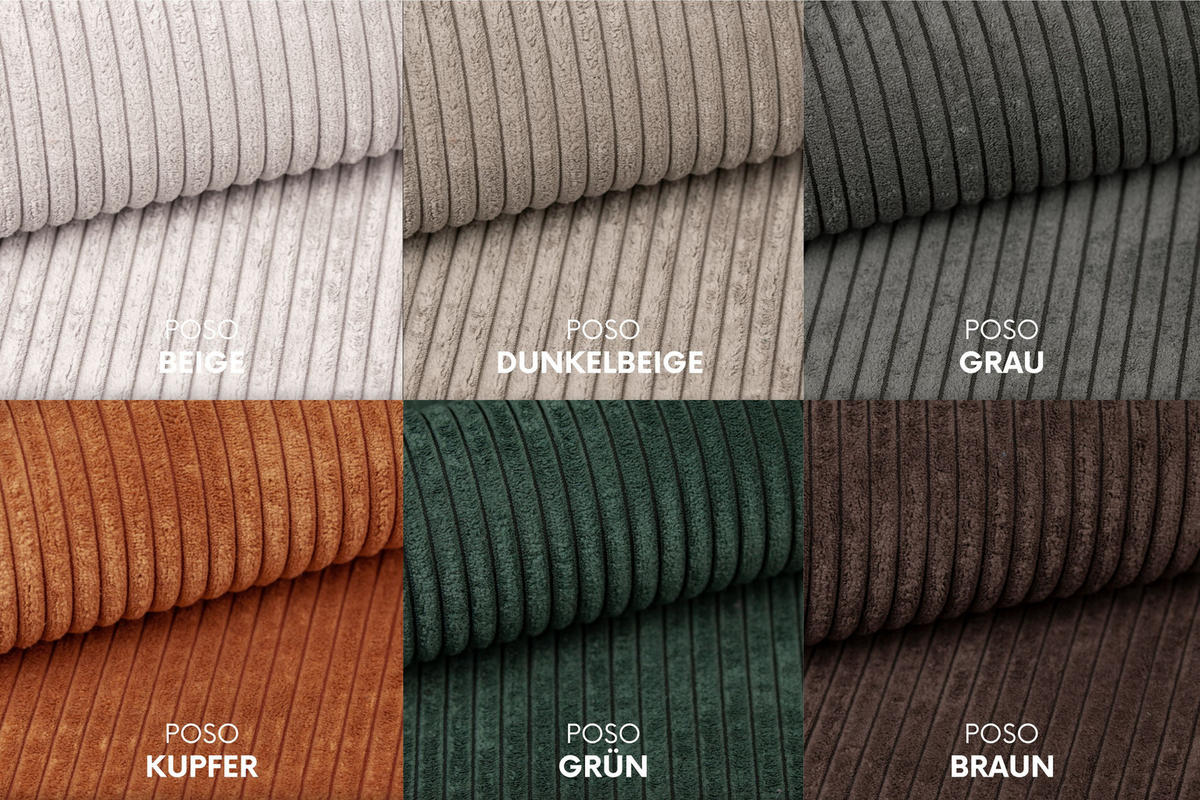 ECKSOFA Cursal L-Form, Stoff Poso, Kupfer + Hocker, Rechts - Orange, Holz (341/166cm) - Kaiser Möbel