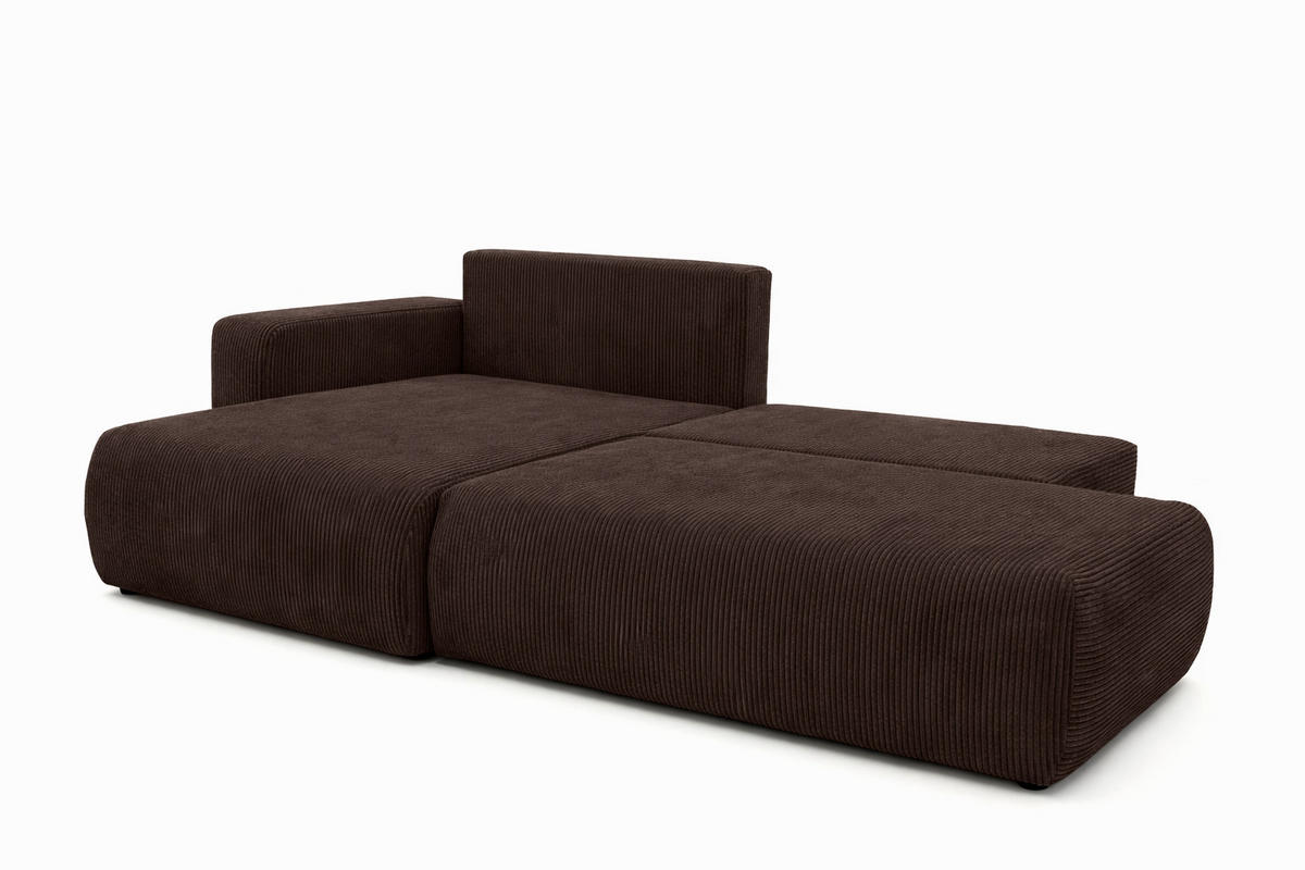ECKSOFA Mit Schlaffunktion Und Bettkasten, Cordstoff Poso, Braun, Links, OPEN XL - Braun, Holz (262/145cm) - Kaiser Möbel