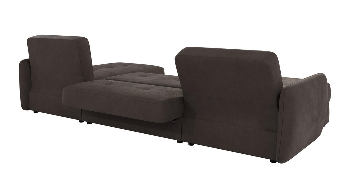 WOHNLANDSCHAFT Lupo Braun - Khaki Mikrofaser - Dunkelbraun/Schwarz, Holz/Kunststoff (311/86/147cm) - S-Style Möbel